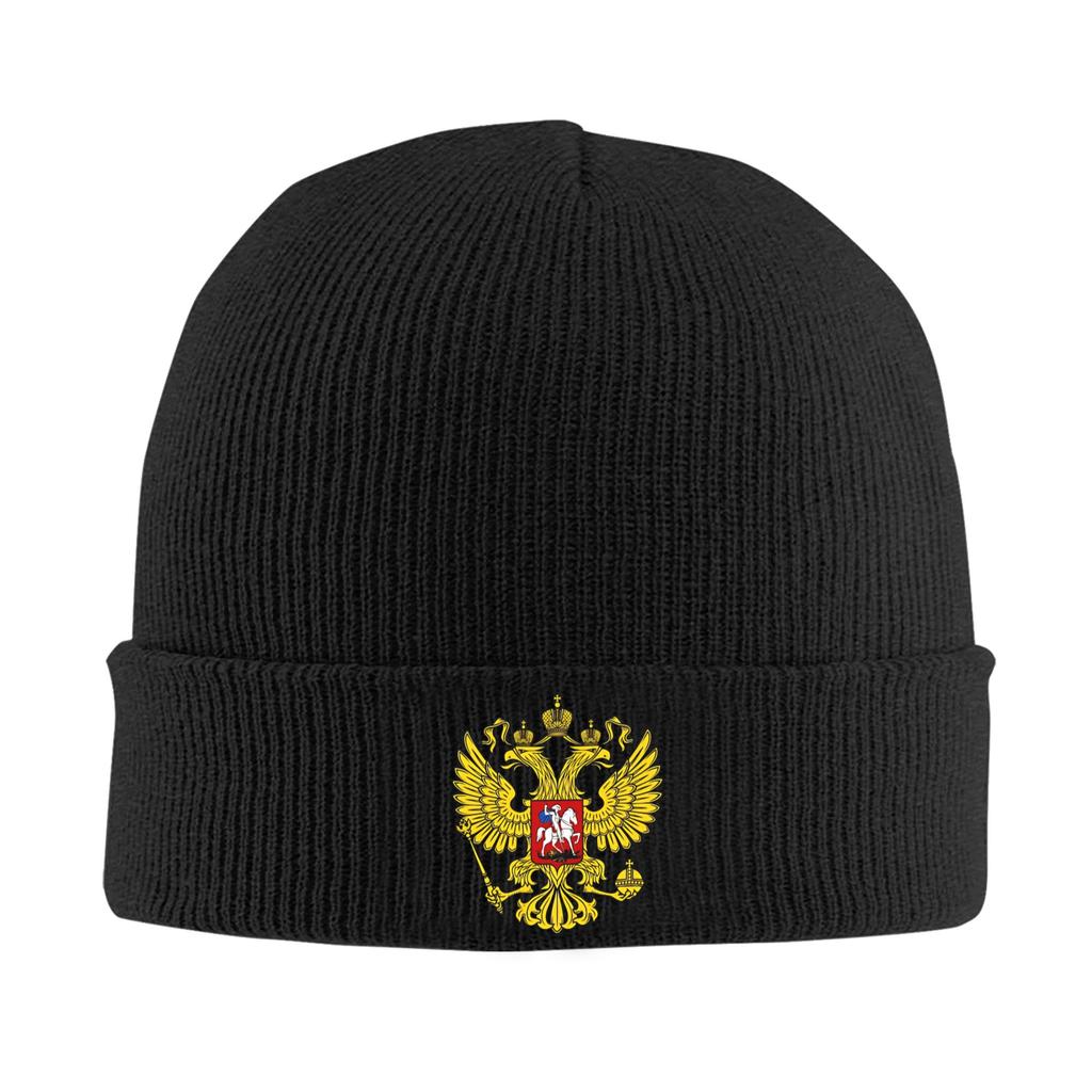 Russian Coat of Arms Knit Hat Russia Emblem Funny Caps FeUnisex Unisex Gym Beanie Hats Spring Design Warm Soft Bonnet Hats