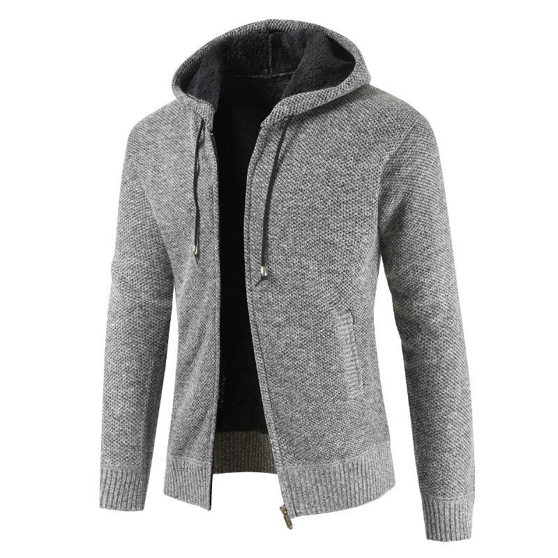Men's Autumn and Winter Padded and Thickened Solid Colour Jumper Jacket Loose Casual Warm Hooded Zip Outerwear