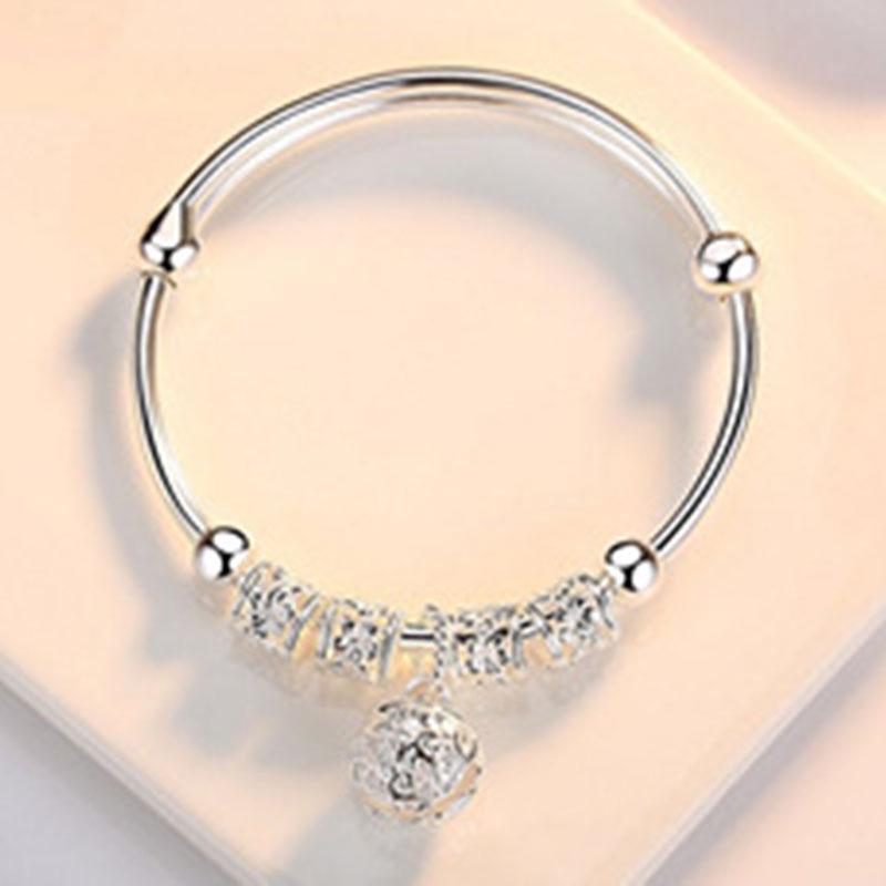 Korean Style Silver Bell Bangle: Retro Ethnic Women's Bracelet with Bead, Perfect for Wedding Gifts