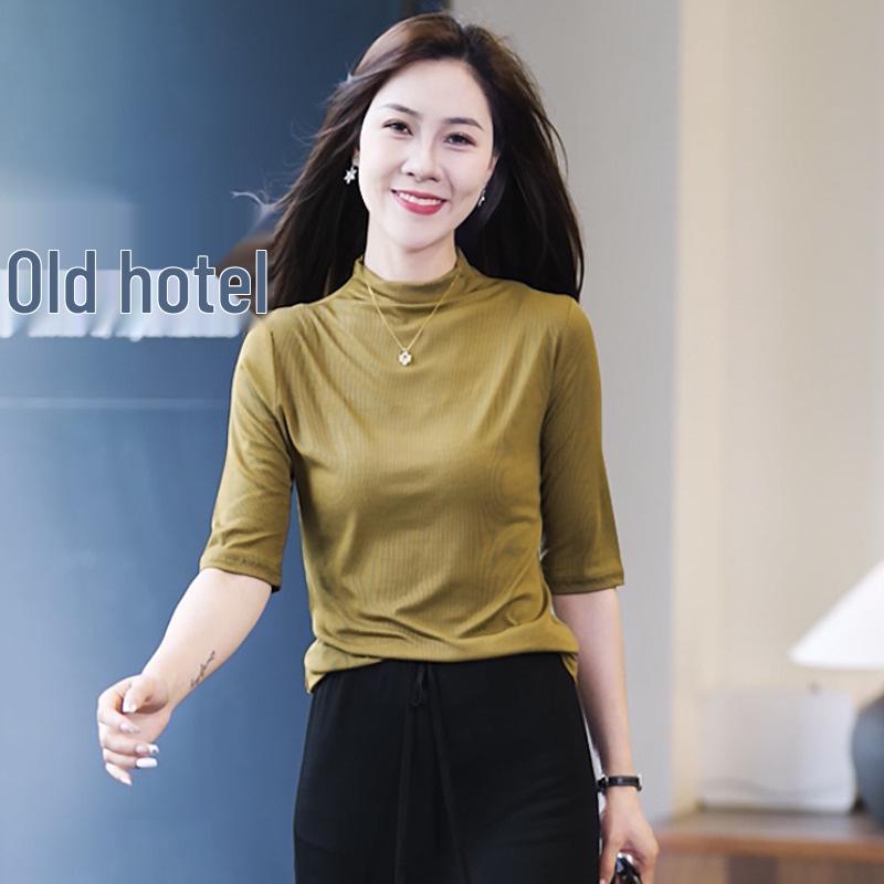 Modal Mid-Sleeve Women's Shirt - 2025 Spring/Summer Style, Five-Seven Sleeve Top, Casual T-Shirt.