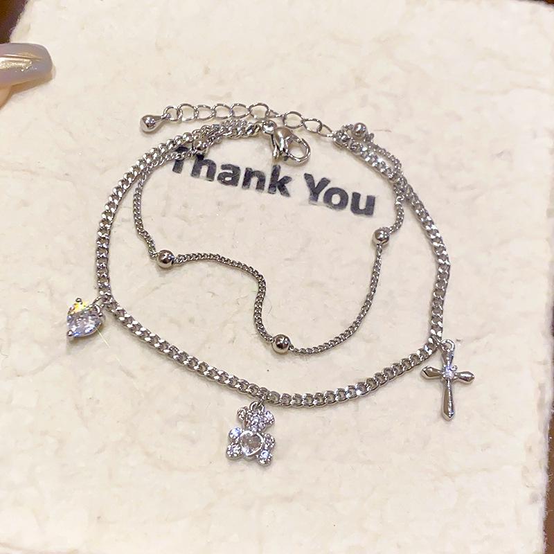 18K Gold-Plated Zircon Bear Cross Bracelet - Fashionable, Versatile Luxury Jewelry for Women