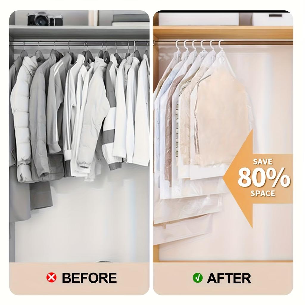 Duty Vacuum Storage Bags with Zipper Closure - Space-Saving Hanging Organizer Bags for Clothes, Suits, Jackets, Travel - Plastic Vacuum Sealer