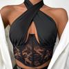 Women's Fashion Casual Stitched Lace Neck Tie Wrap Chest Steel Ring Fishbone  Girl Vest