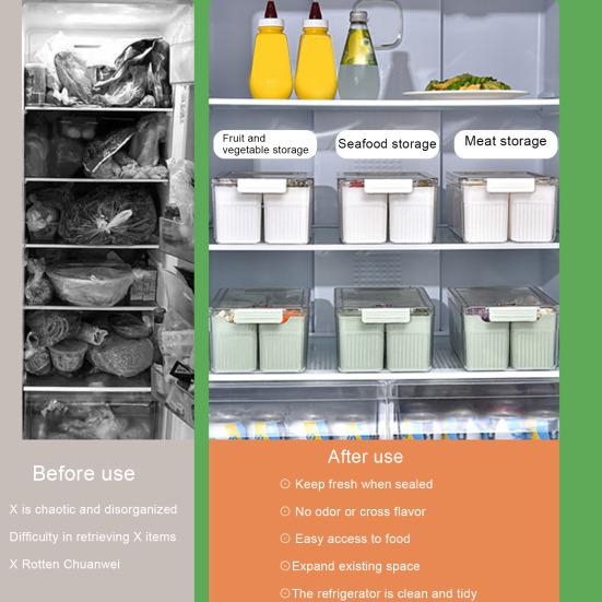 Box Bins Clear with 4 Detachable Refrigerator Storage Lid Large Capacity Rectangle Fridge Vegetables