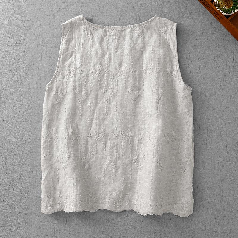 Women's Artistic Retro Embroidered Cotton-Linen Vest, Summer 2025