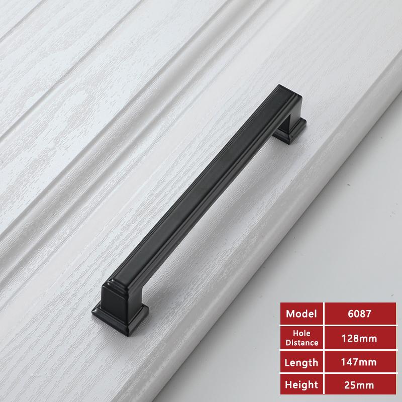 WV Square Matte Black American-style Kitchen Cabinet Handle 128mm Drawer Black Cabinet Wardrobe 7-Character Solid Pulls 287