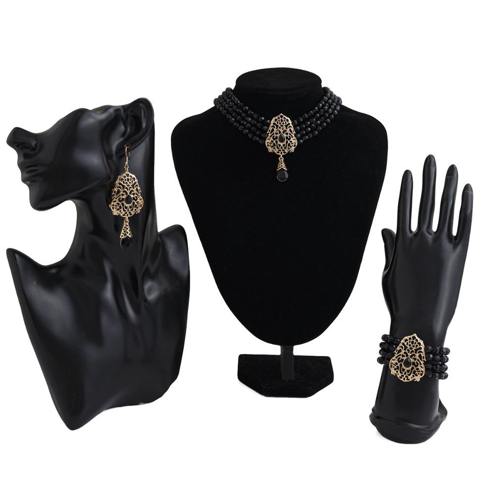 Baroque Style Pearl Beaded Bracelet Multilayer Necklace Earring Set  Lady