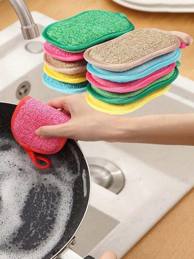 Colorful Kitchen Sponges, Double-Sided Reusable Cleaning Pads, Soft Cleaning Brushes, Suitable For Pots And Stoves, Assorted Styles And Colors