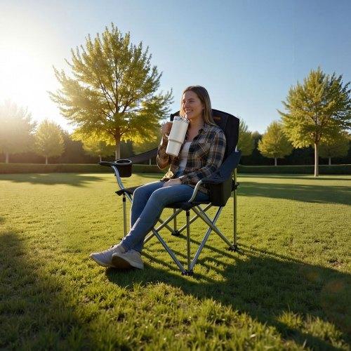 VEVOR Oversized Camping Chairs, 204 Kg Heavy Duty Support, Portable Folding Camp Chairs with Padded Backrest & Armrests