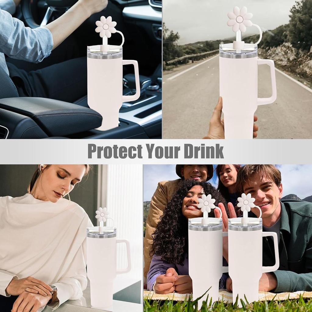 4 PCS Flower Straw Covers Toppers for Stanley Cups 30&40 Oz Tumbler Accessories, Adjustable Straw Covers, Silicone Straw Caps for Stanley Cups
