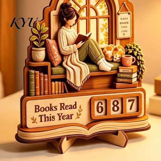 Educational Reading Habit Tool for Kids Book Read This Year Tracker, 3D Layered Wooden Window Goal Tracker Girl Count Stand with Replaceable