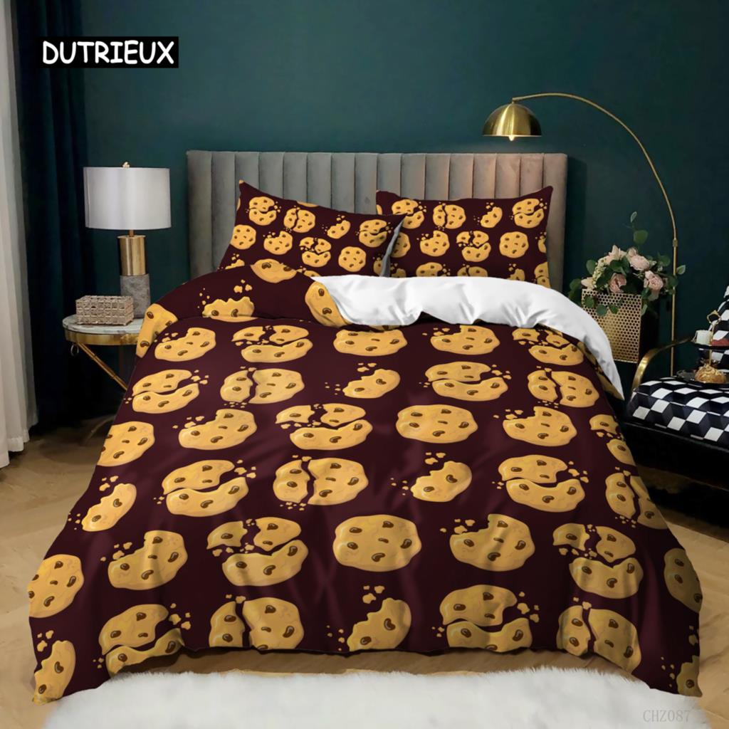 

Пододеяльник с милым принтом печенья, комплект постельного белья для двоих, наволочка из полиэстера с милым рисунком еды из мультфильма, пододеяльник EU single(135x200cm)