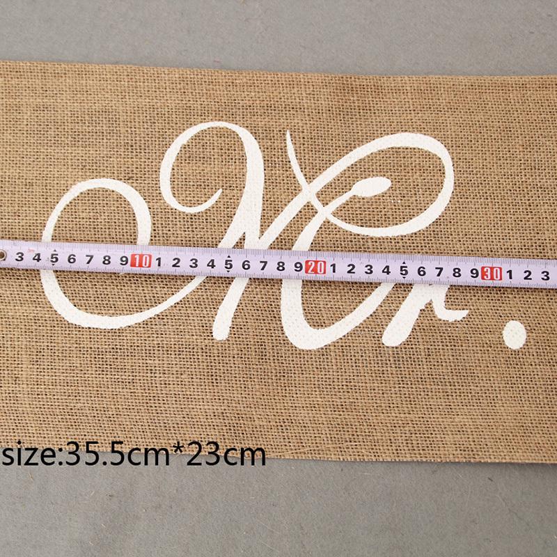 1 Set aus 2 Jute-Schleifen Mr. & Frau Jute Stuhl Banner Set Stuhl Schild Girlande Rustikale Hochzeitsfeier