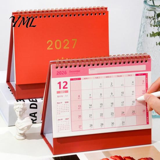 Small Desk Planner 2027 Calendar, Standing Flip Desktop Minimalist Gold Foil Cover Monthly Organizer for Planner, Thick Paper Note Taking, Office Home