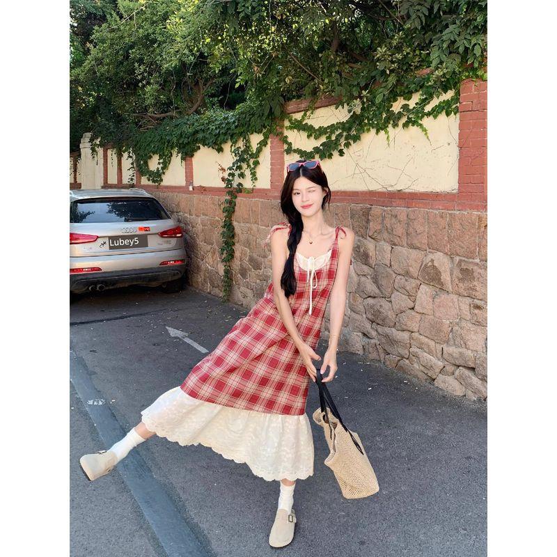 Fresh Kumikumi Contrast Color Summer Suspender Dress