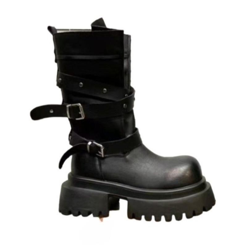 Fashion Platform Women Mid Heels Mid Calf Boots Designer Elegant Winter New Shoes 2025 Fashion Buckle Long Boots Dress Party Zapatillas