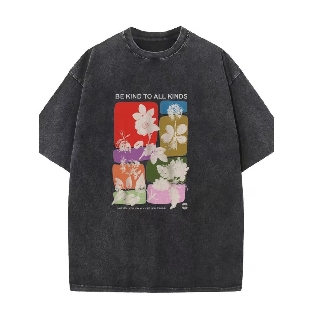 Vintage Gothic Rose Print T-Shirt Unisex Washed Crew Neck Casual Oversized Tee Y2K Streetwear Short Sleeve