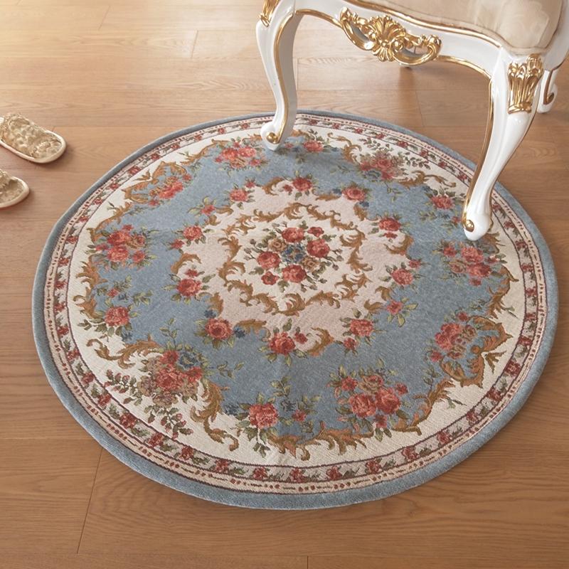European Retro Rugs for Bedroom Flower Pattern Living Room Decoration Round Carpet Anti-slip Bedside Soft Floor Mat Washable Rug