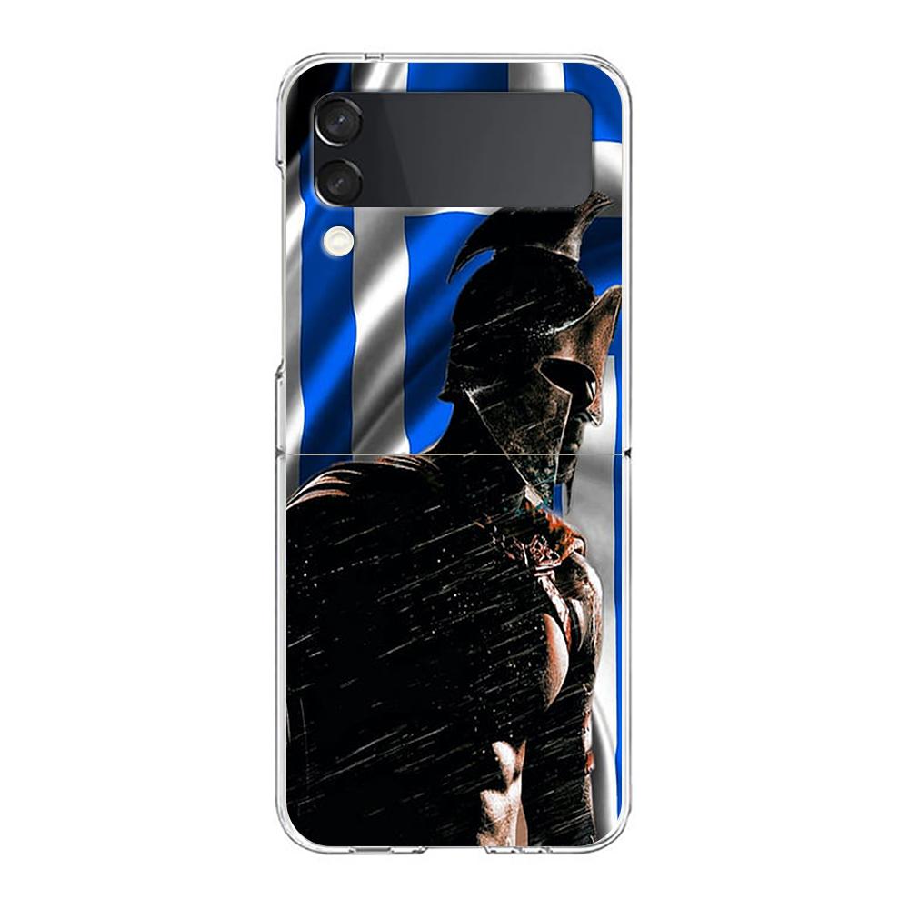 Phone Cover For Samsung Galaxy Z Flip 6 5 4 Case Transparent For Samsung Z Flip 3 Hard PC Foldable Shell Greece Greek Flag Bags