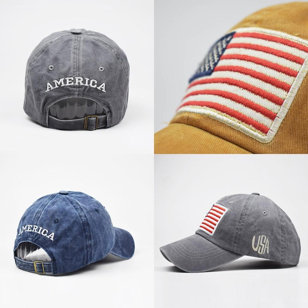 Retro Style Embroidered Letter Baseball Cap Vintage Washed Classic Flag Cotton Hat Men's Adjustable Cap