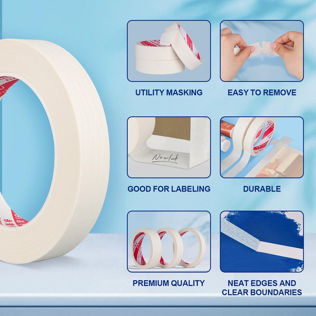 Vit maskeringstejp: 15/50M Maskeringstejp med självhäftande baksida Idealisk för hem, kontor, skola, DIY, konst och hantverk