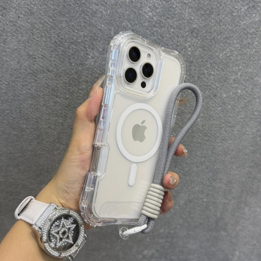 Fashion Candy Colour Clear Case for IPhone 17 Air 16E 15 14 Plus 13 12 11 Pro Max Magnetic Shockproof Wrist Strap Lanyard Cover