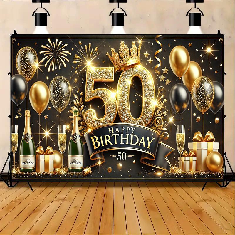 1 piece of luxurious 50th birthday celebration banner - durable polyester fabric, gold and black theme, party decoration