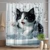 Splashing Cat Shower Curtain Kitten Playing In Water Print Waterproof Polyester Bathroom Decor Bath Curtain