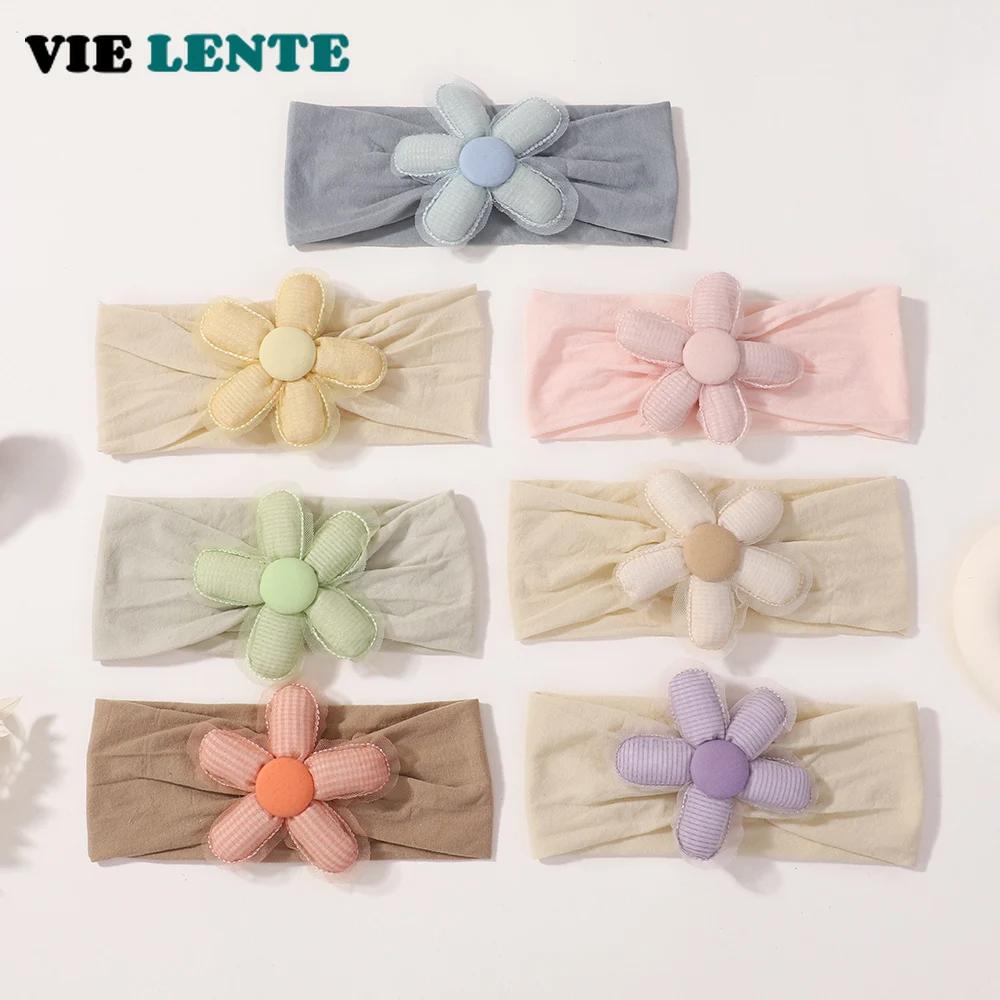 1 Stück Weiche Nylon-Kopfbedeckung Astique Geeignet für Neugeborene Baby Mädchen Blume Stirnband Elastisches Haarband Turban Kleinkind Haarschmuck