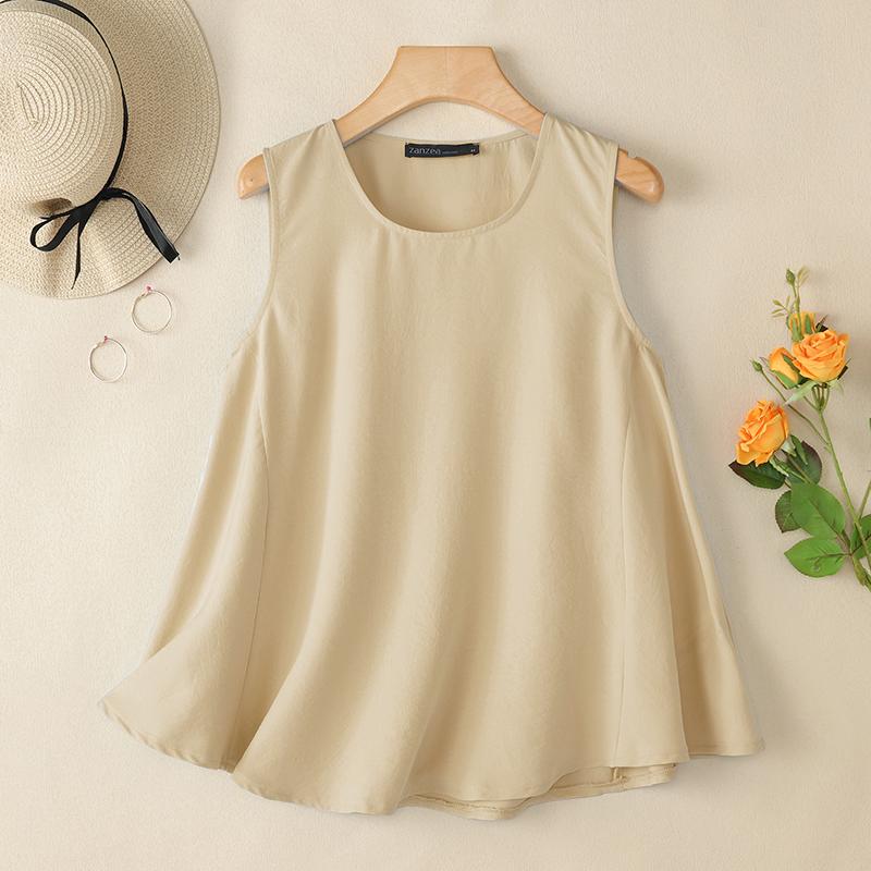 

ZANZEA Женские летние повседневные майки без рукавов с круглым вырезом M хаки
