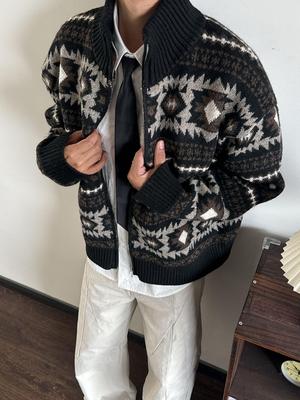 2025 Unisex Retro Fair Isle Gebreide Vest – Lange Mouw, Casual en Warm BuitenKleding
