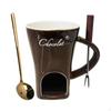 Ceramic Fondue Mug with Heat, Cheese Fork And Spoon for Melting Candy, Butter, Caramel -