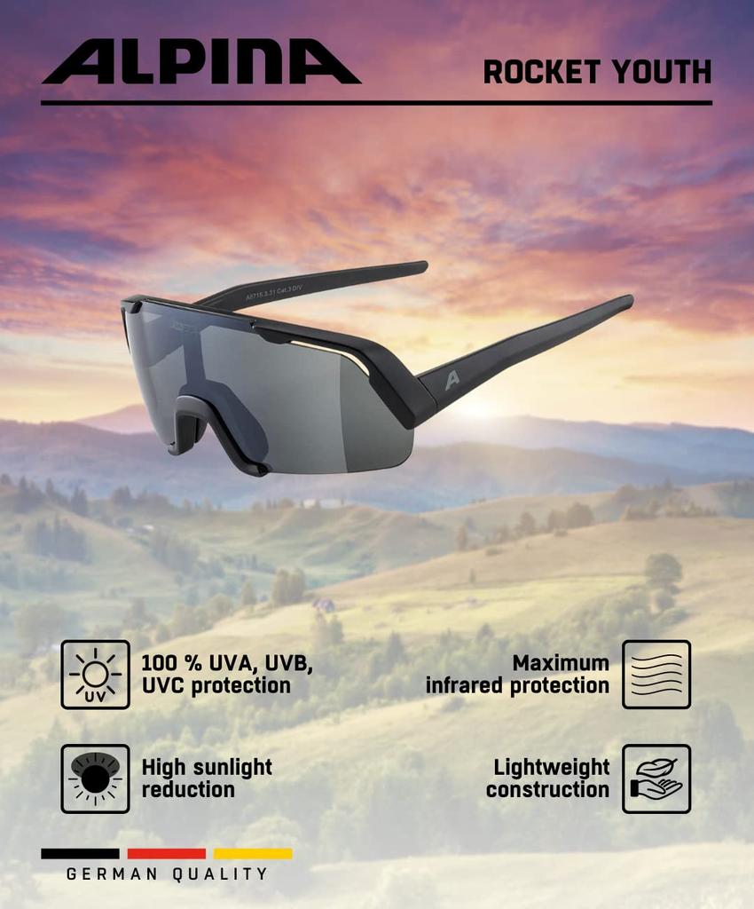 Sports UV Shield Adjustable Nose ROCKET YOUTH [Alpina] Kids' Sunglasses, Protection, Style, Pads,