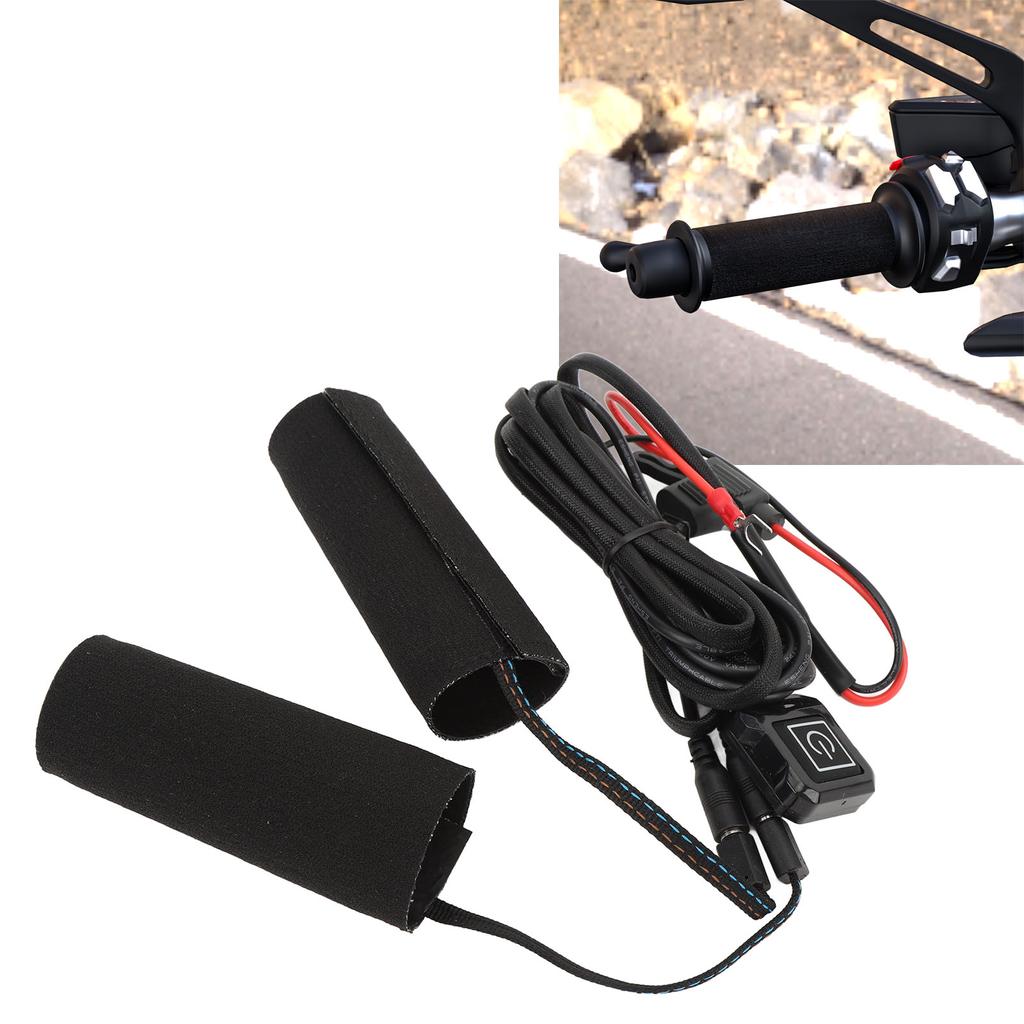 Motorcycle Heated Grip Cover 12V IP67 Water Resistant 3 Temperature Setting Hook and Loop Closure Mo
