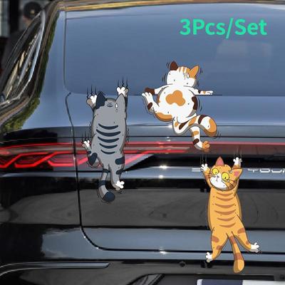 3PCS Personality Funny Funny Pet Cat Car Scratch White Cat Car Sticker Body Scratch Sticker