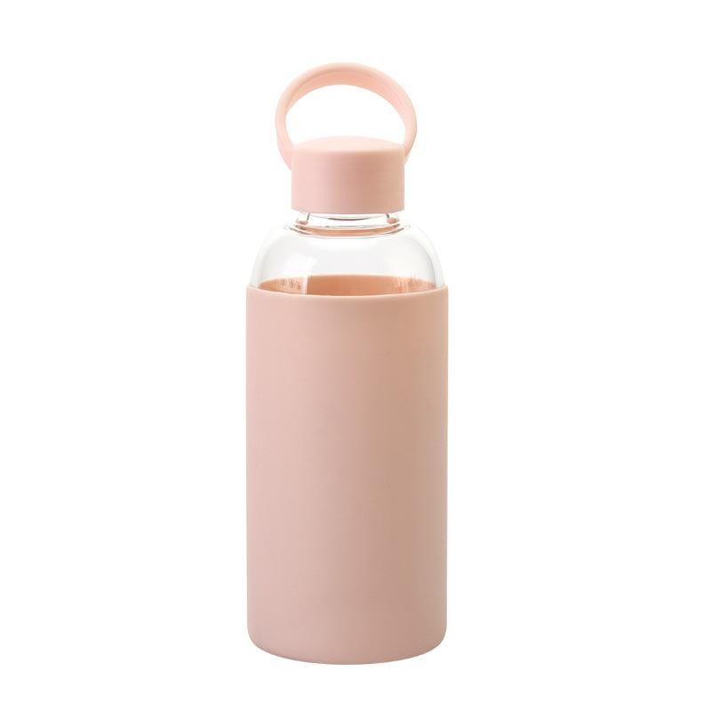 Sports Portable Water Cup With Silicone Cover, Student Couple Easy Cup High Borosilicate Glass Water Cup