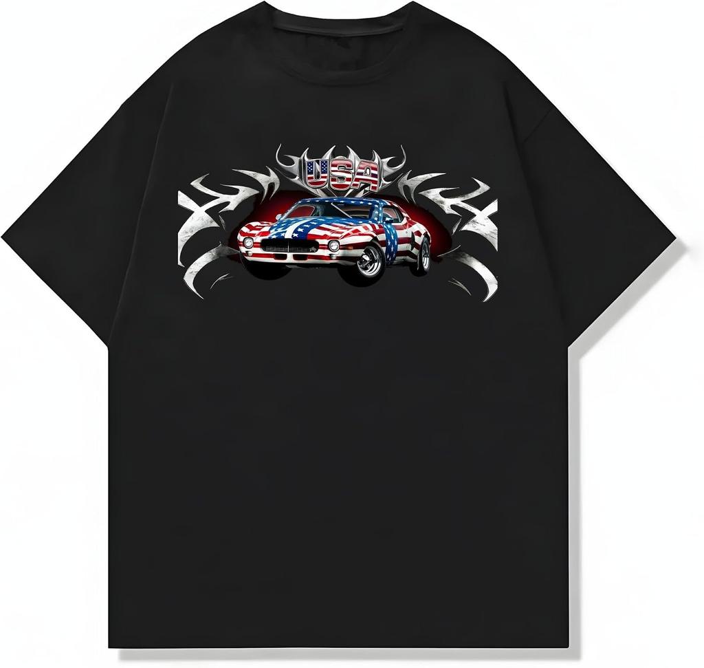 American Flag Muscle Car Graphic T-shirt