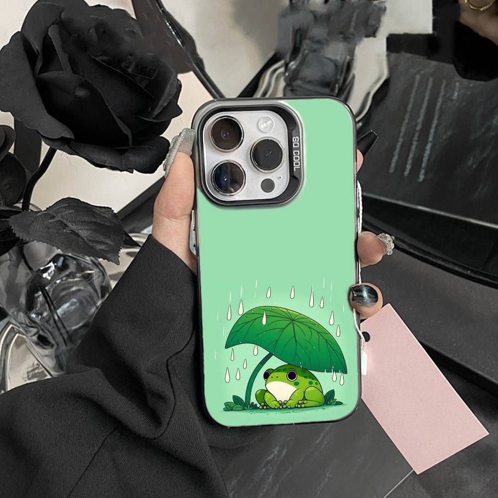 Frog Cartoon Phone Case For iPhone17, 16,15,14,13,12 Pro Max Black Candy Matte Shockproof Cover