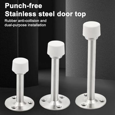 Stainless Steel Door Stopper Wall Protector Adhesive No Drilling Anti-collision Wall Mount Glass Wooden Door Spring Loaded Rubber Bumper Doorstop