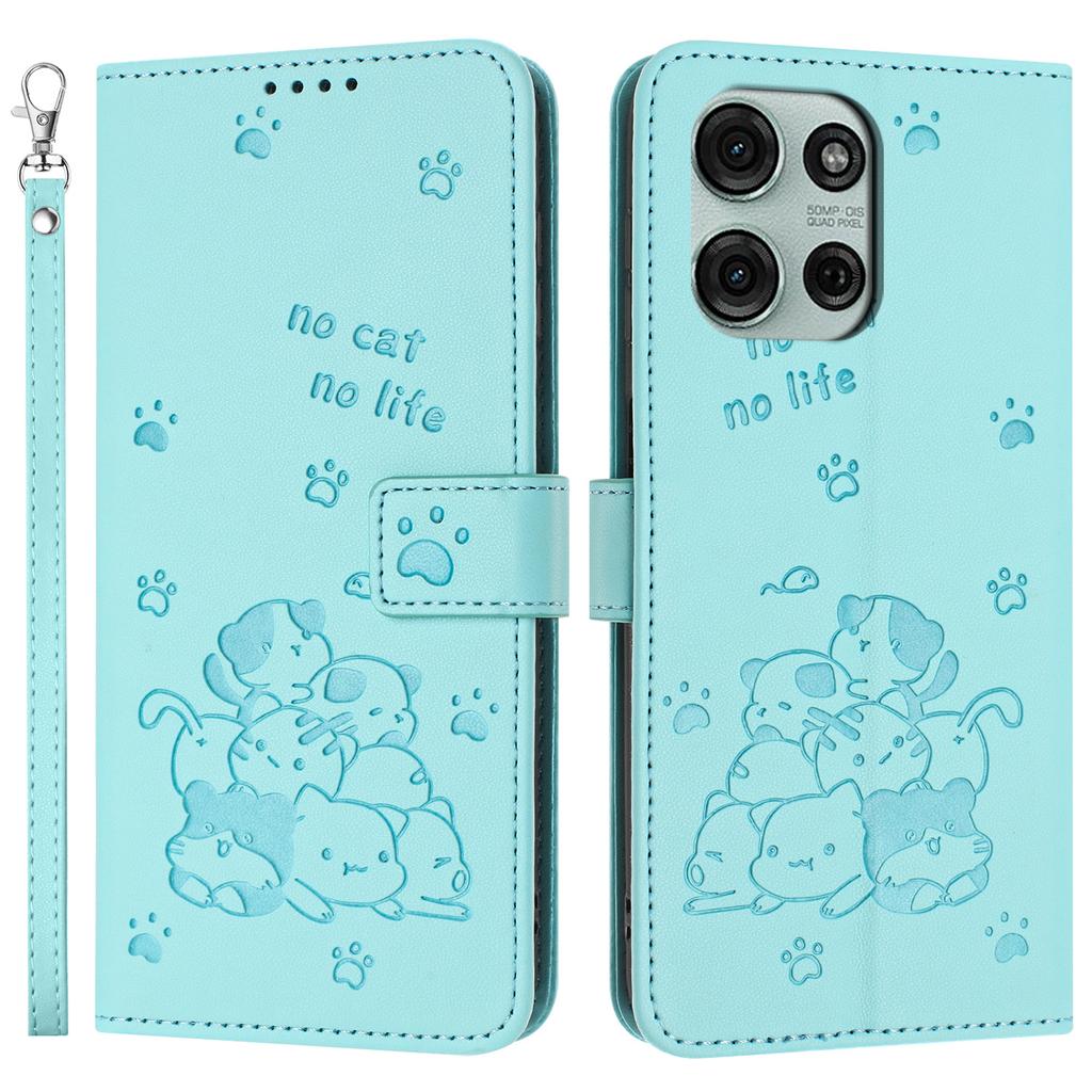 For Motorola Moto G75 5G Case with Strap Cats Imprint Leather Wallet Phone Cover