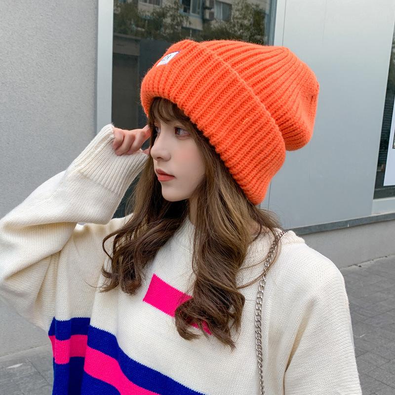 Big Head Knitted Hat for Women In Autumn and Winter Korean Style Versatile Ear Protection and Warm Wool Hat Showing Face Small Piles of Hats