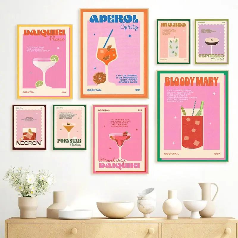 Nordic Vintage Cocktail Mojito Juice Drinks Bar Posters and Prints Wall Art Canvas Painting Wall Pictures for Living Room Decor