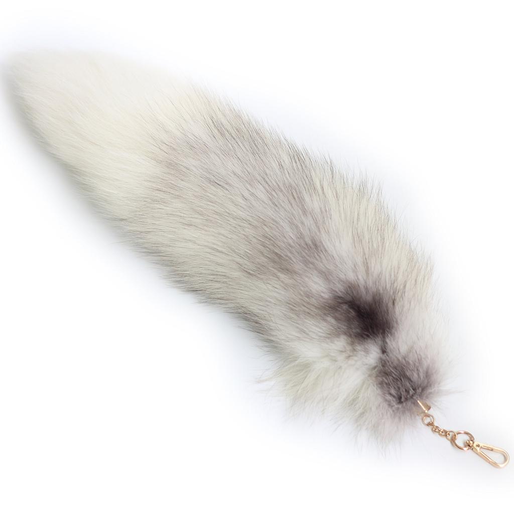 ZhichunLee Real FoxRaccoon Tail Charm with Golden Keychain, Perfect for Cosplay and Fashion, White, Large