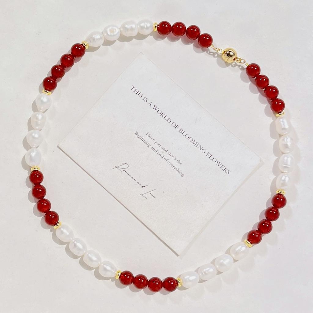 Natural Freshwater Pearl Chalcedony Design Necklace Collarbone Chain Sweater Chain