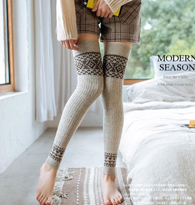 Chaussettes chaudes en laine pour femmes japonaises, longueur genou, pour l'automne et l'hiver