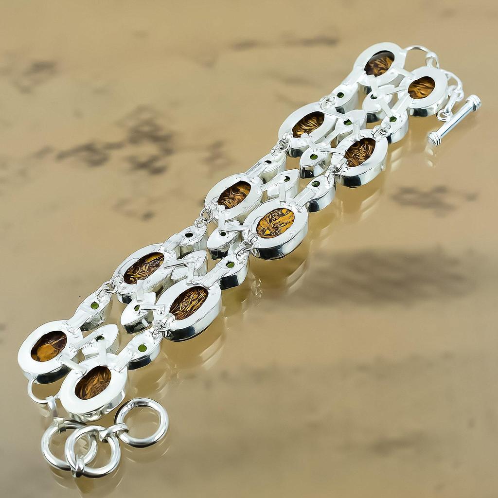 Gift For Her 925 Silver Natural Mariam Jasper Gemstone Chain Adjustable Bracelet