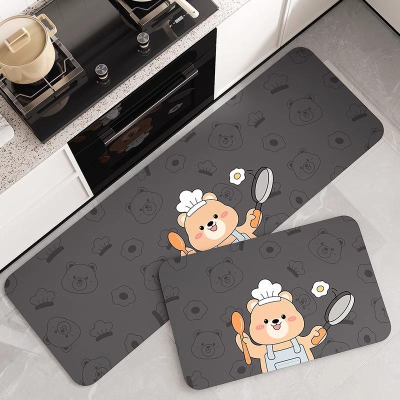 Cartoon Wind Soft Diatom Mud Floor Mat Kitchen Floor Mat Household Can Be Cut Non-slip, Water Absorption and Oil Absorption, Dirt-resistant and Wear-r