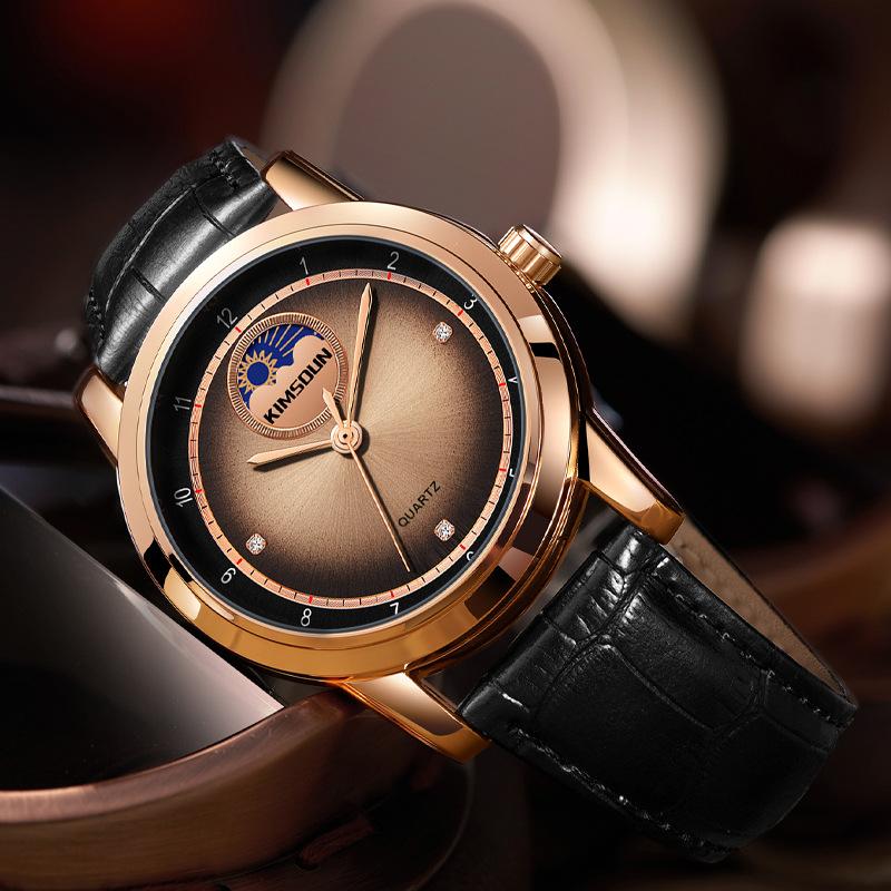 KIMSDUN Nové Sun God Golden Shidon Pánské hodinky Pánské hodinky Špičkové nemechanické hodinky Vodotěsné Quartz hodinky Moon Phase