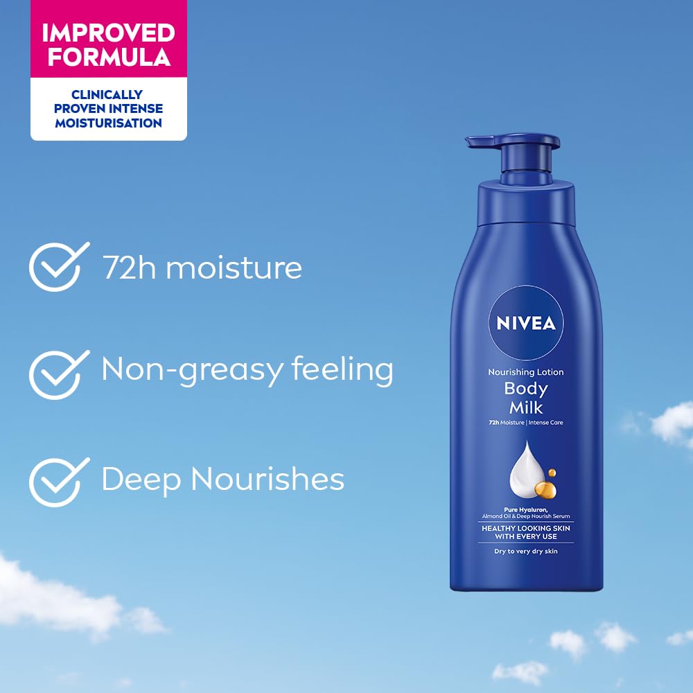 Nivea Nourishing Body Milk 400ml Body Lotion with Hyaluronic Acid | 72Hr Hydration | Deep Moisture Care for Very Dry Skin