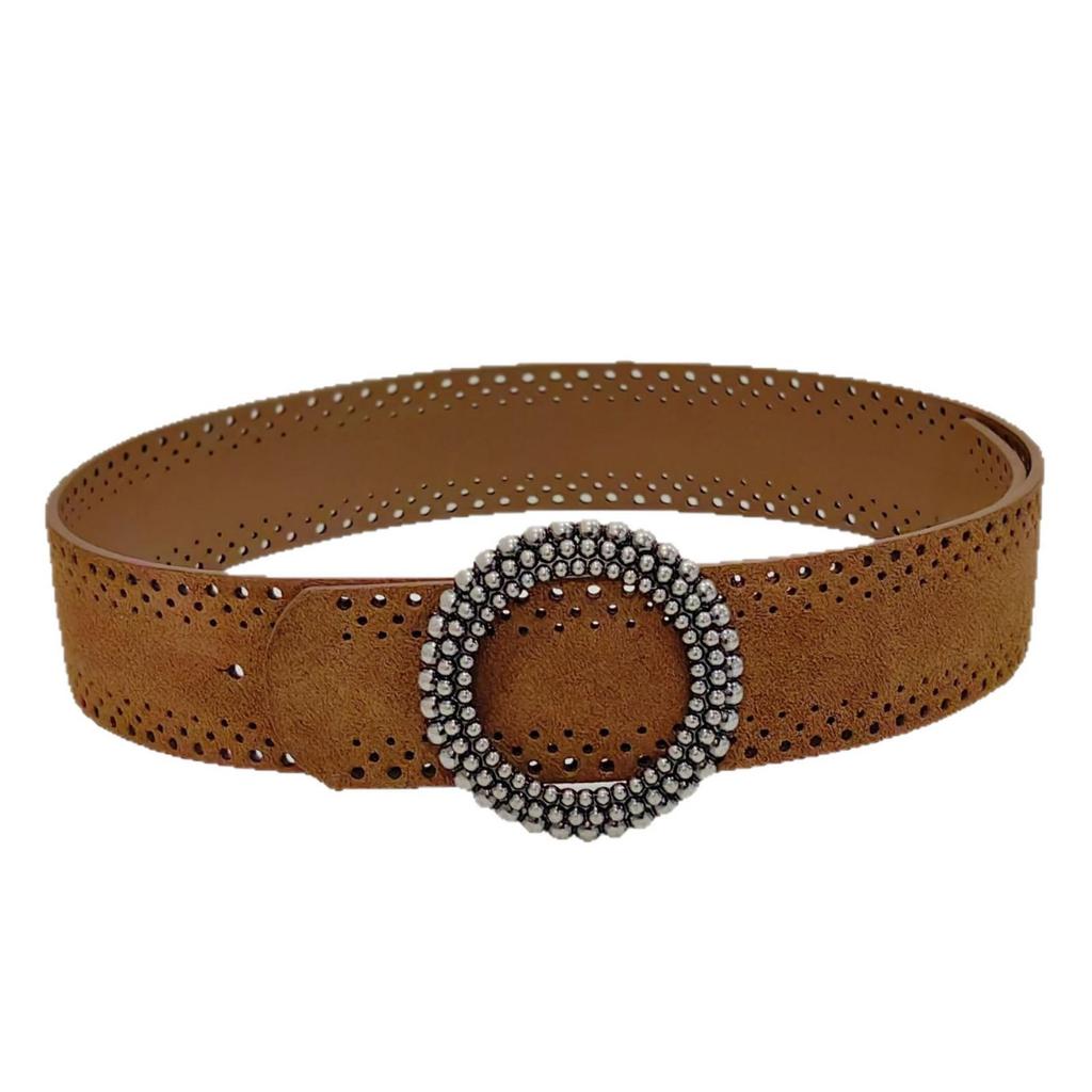 Breiter Wildleder-Gürtel für Damen mit runder Schnalle - Vielseitiges Modeaccessoire für Röcke & Mäntel